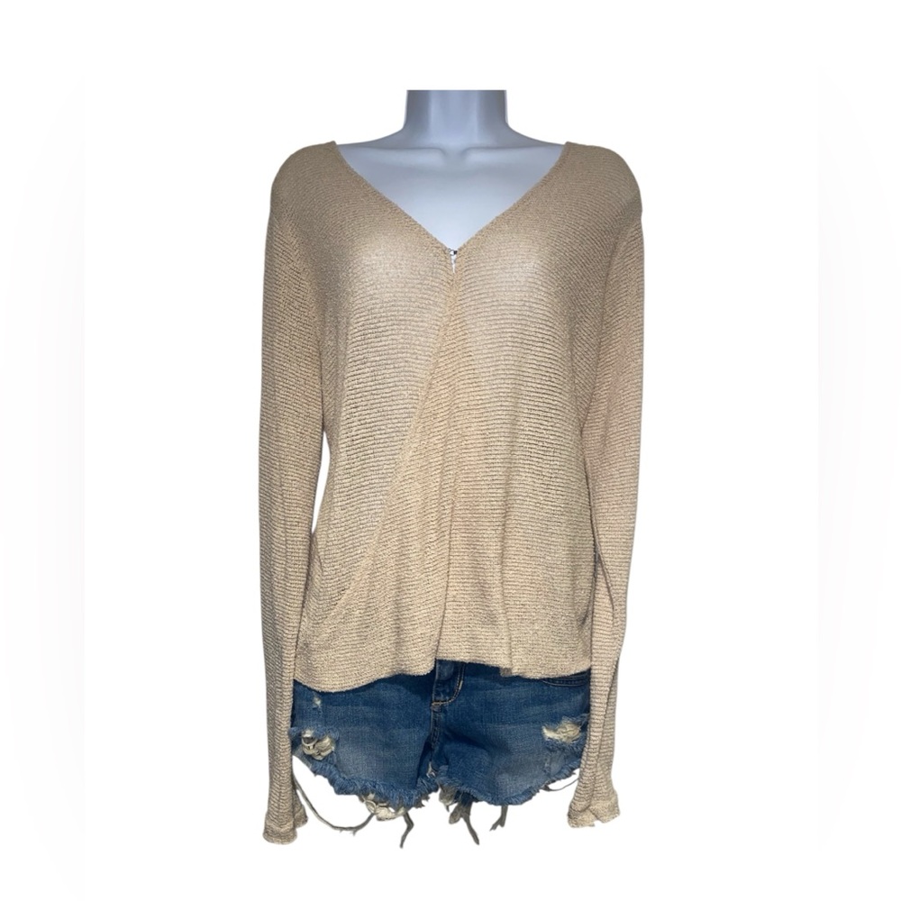 beige textured long sleeve with front clasp
